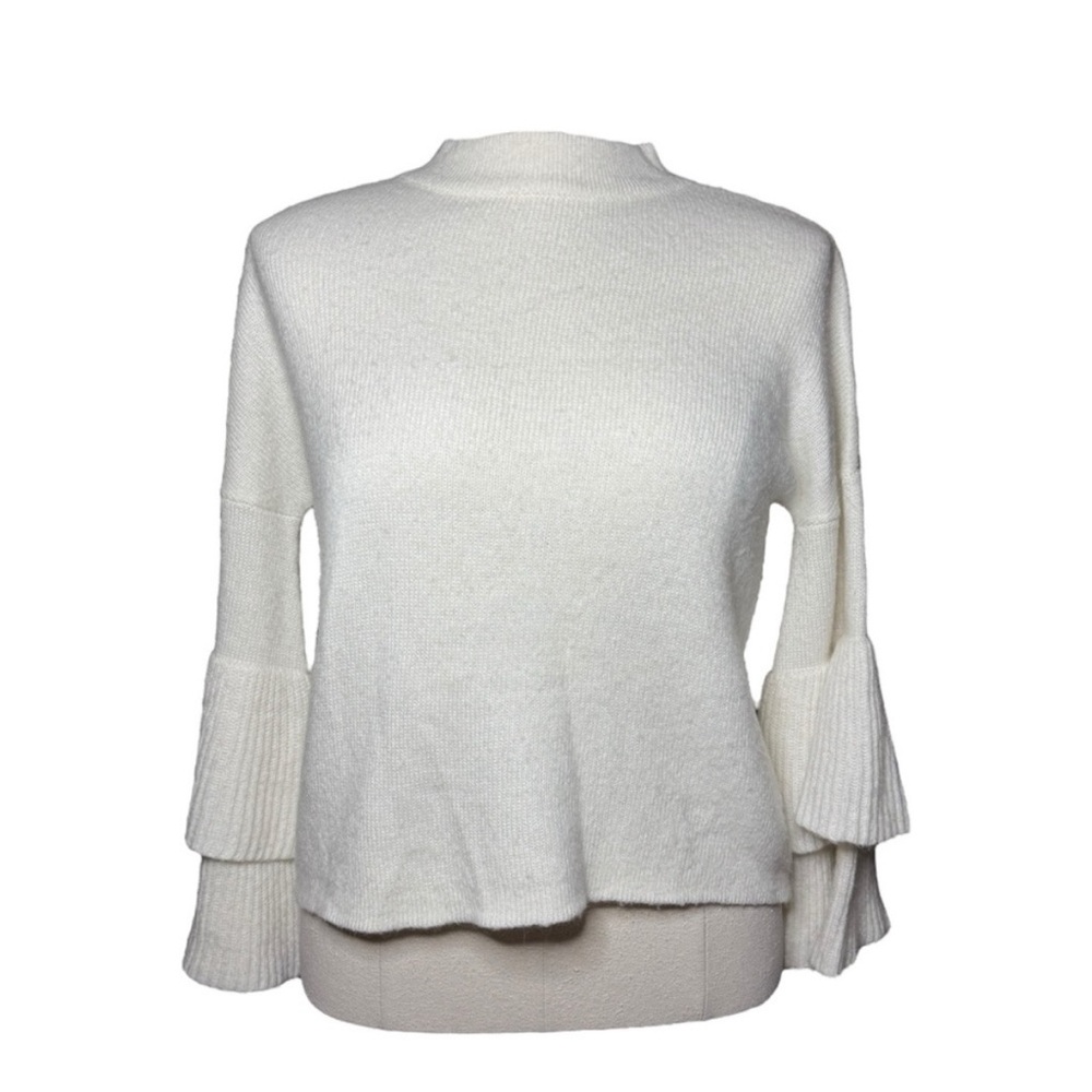 Elan Neutral Cream Ruffle Bell Sleeve Sweater